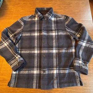 Men's Express Distressed Navy Plaid Flannel Heavy Shirt Jacket-Medium-EUC